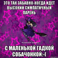 это так забавно-когда идет высокий симпатичный парень с маленькой гадкой собачонкой:-(