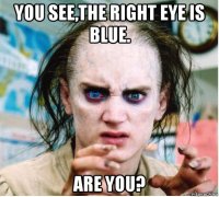 you see,the right eye is blue. are you?