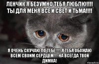 ленчик я безумно тебя люблю!!!! ты для меня все и свет и тьма!!!! я очень скучаю по тебе!!!! я тебя обожаю всем своим сердцем!!! на всегда твой димка!