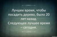 Лучшее время, чтобы посадить дерево, было 20 лет назад.
Следующее лучшее время – сегодня.