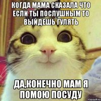 когда мама сказала что если ты послушным то выйдешь гулять да,конечно мам я помою посуду