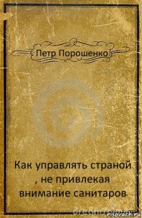 Петр Порошенко Как управлять страной , не привлекая внимание санитаров