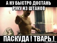 а ну быстро достань руку из штанов паскуда ! тварь !