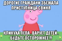 дорогие граждани збежала приступница свиня кликуха пепа , варует детей . будьте осторожнее !!