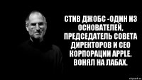 Стив Джобс -Один из основателей, председатель совета директоров и CEO корпорации Apple. Вонял на лабах.