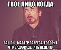 твое лицо когда сашок - мастер разреза, говорит что задачу делать неделю