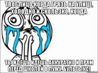 твое лицо когда грязь на улице, холодно и скользко, когда ты идёшь идешь аккуратно и прям перед школой в лужу. бультыкс!