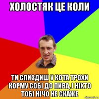 холостяк це коли ти спиздиш у кота трохи корму собі до пива, і ніхто тобі нічо не скаже