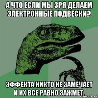 а что если мы зря делаем электронные подвески? эффекта никто не замечает и их все равно зажмет.