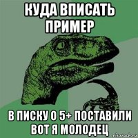 куда вписать пример в писку о 5+ поставили вот я молодец