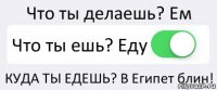 Что ты делаешь? Ем Что ты ешь? Еду КУДА ТЫ ЕДЕШЬ? В Египет блин!