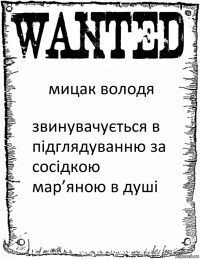 мицак володя звинувачується в підглядуванню за сосідкою мар’яною в душі