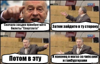 Сначала заодно приобретайте билеты "Спортлото" Затем зайдите в ту сторону Потом в эту И наконец в магаз за чипсами и гамбургерами