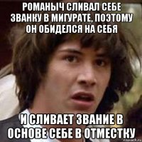 романыч сливал себе званку в мигурате, поэтому он обиделся на себя и сливает звание в основе себе в отместку