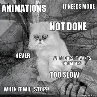 Animations What does it wants from me? Not done When it will stop? Never It needs more Too slow   