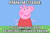 планы на сегодня: 1. осознать что сегодня воскресенье 2. радоваться жизни