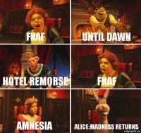 FNaF Until Dawn hotel remorse FNaF Amnesia Alice:madness Returns