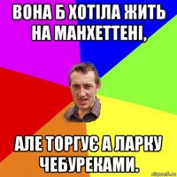 вона б хотіла жить на манхеттені, але торгує а ларку чебуреками.