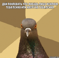 Дай поклевать что-нибудь,либо исклюю тебя,псина или насру на тебя,псина