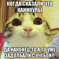 когда сказали что каникулы да наконец-то а то уже задолбали с учёбой!!