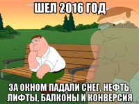 шел 2016 год за окном падали снег, нефть, лифты, балконы и конверсия