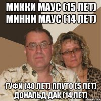 микки маус (15 лет) минни маус (14 лет) гуфи (40 лет) плуто (5 лет) дональд дак (14 лет)