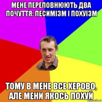 мене переповнюють два почуття: песимізм і похуізм тому в мене все херово, але мени якось похуй