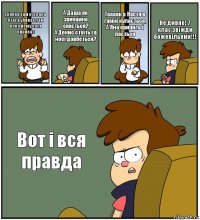 Діппер там руслана Стаса убиває,там вона йому коси вириває А Даша як звичайно сміється?
А Денис стоїть і в носі довбеться? Таааак,а Настя в гамні купається,
А Яна кричить і лається Не дивно! 7 клас звіжди божевільний!!! Вот і вся правда