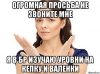 огромная просьба не звоните мне я в бр изучаю уровни на кепку и валенки