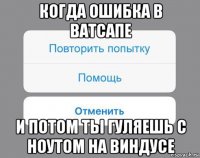 когда ошибка в ватсапе и потом ты гуляешь с ноутом на виндусе