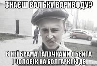 знаєш вальку вариводу? в неї брама тапочками оббита і чоловік на болгаркі їзде