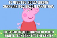 то чувство, когда школу закрыли под видом карантина, но на самом деле они уже не могли видеть твой один и тот же свитер