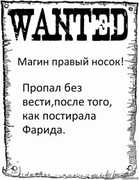 Магин правый носок! Пропал без вести,после того, как постирала Фарида.