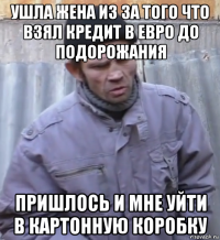 ушла жена из за того что взял кредит в евро до подорожания пришлось и мне уйти в картонную коробку