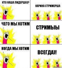Кто наша лидерша)? Карина стримерша Чего мы хотим Стримыы Когда мы хотим Всегда)!
