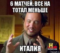 6 матчей, все на тотал меньше италия