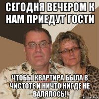 сегодня вечером к нам приедут гости чтобы квартира была в чистоте и ничто нигде не валялось!