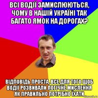 всі водії замислюються, чому в нашій україні так багато ямок на дорогах? відповідь проста, все для того щоб водії розвивали логічне мислення як правильно потрібно їхати