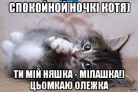 спокойной ночкі котя) ти мій няшка - мілашка!) цьомкаю олежка