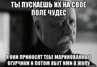 ты пускаешь их на своё поле чудес а они приносят тебе маринованные огурчики и потом ябут ими в жопу