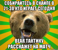 собирайтесь в скайпе в 21-30 кто играет сегодня bear тактику расскажет на матч