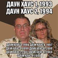 даун хаус 1, 1993 даун хаус 2, 1994 даун хаус 3, 1996 даун хаус 4, 1997 даун хаус 5, 1999 даун хаус 6, 2000 даун хаус 7, 2002 даун хаус 8, 2003 даун хаус 9, 2004