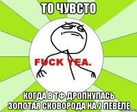 то чувсто когда в тф дропнулась золотая сковорода на 2 левеле