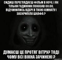 сидиш переглядаєш фільм в ночі, і як тільки годинник показав 00:00, відчинились вдері в твою кімнату і заскрипіла шкафа ? думаєш це протяг вітру? тоді чому всі вікна зачинені ?