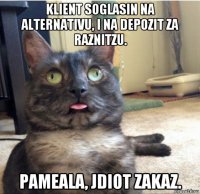 klient soglasin na alternativu, i na depozit za raznitzu. pameala, jdiot zakaz.