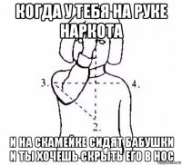 когда у тебя на руке наркота и на скамейке сидят бабушки и ты хочешь скрыть его в нос