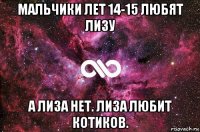 мальчики лет 14-15 любят лизу а лиза нет. лиза любит котиков.