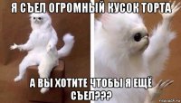 я съел огромный кусок торта а вы хотите чтобы я ещё съел???