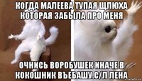 когда малеева тупая щлюха которая забыла про меня очнись воробушек иначе в кокошник въебашу.с/л лена