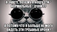 а знаете, почему я ношу эти " нормальные " очки ?? а потому что я больше не могу видеть эти грёбаные уроки !